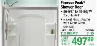 Menards Finesse Peak Shower Door offer