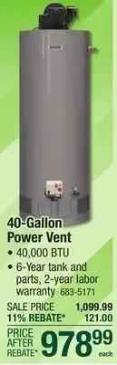 Menards 40-Gallon Power Vent offer