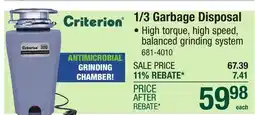 Menards 1/3 Garbage Disposal offer