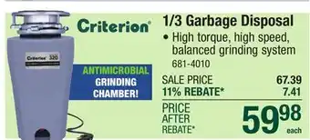 Menards 1/3 Garbage Disposal offer