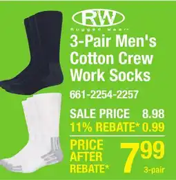 Menards 3-Pair Men's Cotton Crew Work Socks offer