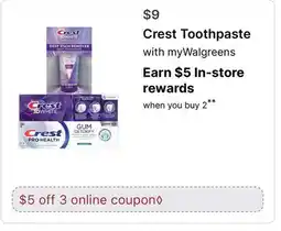 Walgreens Crest Toothpaste with myWalgreens offer