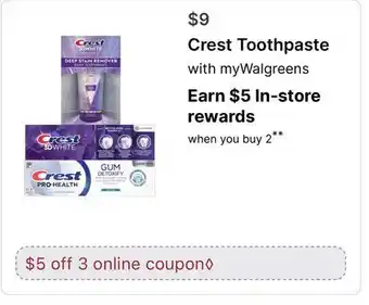Walgreens Crest Toothpaste with myWalgreens offer