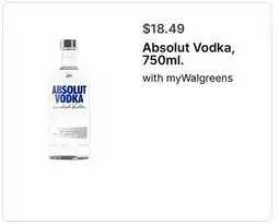 Walgreens Absolut Vodka, 750ml offer