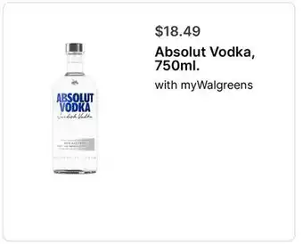 Walgreens Absolut Vodka, 750ml offer