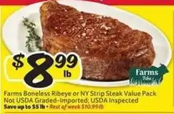 Winn Dixie Farms Boneless Ribeye or NY Strip Steak Value Pack offer