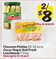 Winn Dixie Claussen Pickles or Oscar Mayer Deli Fresh Lunchmeat offer