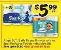 Winn Dixie Angel Soft Bath Tissue or Sparkle Paper Towels offer