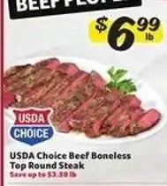 Winn Dixie USDA Choice Beef Boneless Top Round Steak offer