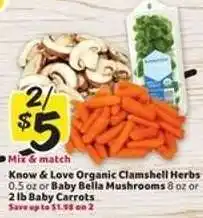 Winn Dixie Know & Love Organic Clamshell Herbs, Baby Bella Mushrooms, Baby Carrots offer
