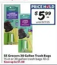 Winn Dixie SE Grocers 30 Gallon Trash Bags offer