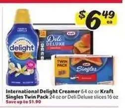 Winn Dixie International Delight Creamer or Kraft Singles Twin Pack or Deli Deluxe slices offer