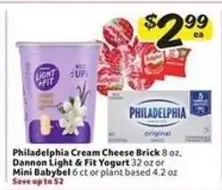 Winn Dixie Philadelphia Cream Cheese Brick, Dannon Light & Fit Yogurt, Mini Babybel offer