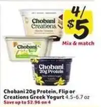 Winn Dixie Chobani 20g Protein, Flip or Creations Greek Yogurt offer