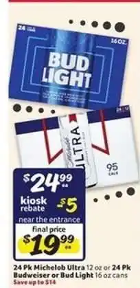 Winn Dixie 24 Pk Michelob Ultra or 24 Pk Budweiser or Bud Light offer