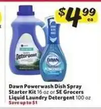 Winn Dixie Dawn Powerwash Dish Spray Starter Kit or SE Grocers Liquid Laundry Detergent offer