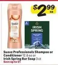 Winn Dixie Suave Professionals Shampoo or Conditioner / Irish Spring Bar Soap offer