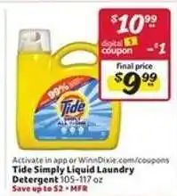 Winn Dixie Tide Simply Liquid Laundry Detergent offer