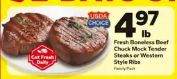 Save a Lot Fresh Boneless Beef Chuck Mock Tender Steaks or Western Style Ribs offer