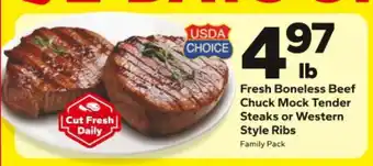 Save a Lot Fresh Boneless Beef Chuck Mock Tender Steaks or Western Style Ribs offer