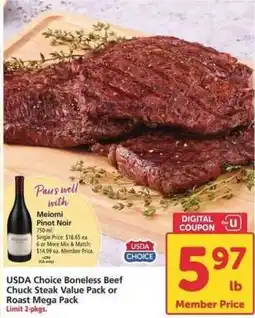 Safeway USDA Choice Boneless Beef Chuck Steak Value Pack or Roast Mega Pack offer