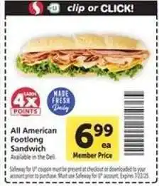 Safeway All American Footlong Sandwich offer