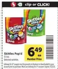 Safeway Skittles Pop'd offer