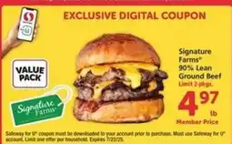 Safeway Signature Farms 90% Lean Ground Beef offer
