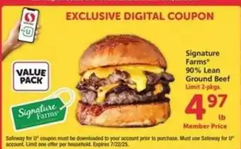 Safeway Signature Farms 90% Lean Ground Beef offer