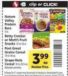 Safeway Nature Valley Protein Bars offer