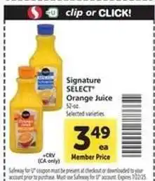 Safeway Signature Select Orange Juice offer