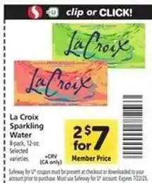 Safeway La Croix Sparkling Water offer