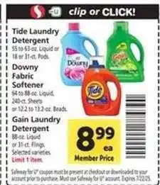 Safeway Tide, Downy, Gain Laundry Products offer