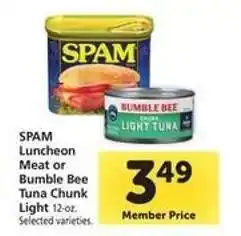 Safeway SPAM Luncheon Meat or Bumble Bee Tuna Chunk Light offer