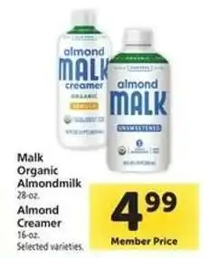 Safeway Malk Organic Almondmilk / Almond Creamer offer