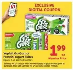 Safeway Yoplait Go-Gurt or Protein Yogurt Tubes offer
