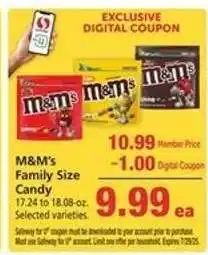 Safeway M&M's Family Size Candy offer