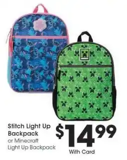 Kroger Stitch Light Up Backpack or Minecraft Light Up Backpack offer