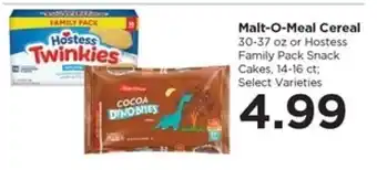 Food 4 Less Malt-O-Meal Cereal or Hostess Family Pack Snack Cakes offer