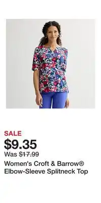 Kohl's Women's Croft & Barrow Elbow-Sleeve Splitneck Top offer