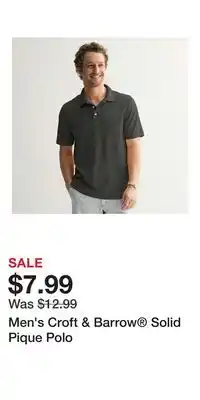 Kohl's Men's Croft & Barrow Solid Pique Polo offer