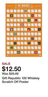 Kohl's Gift Republic 100 Whiskey Scratch Off Poster offer