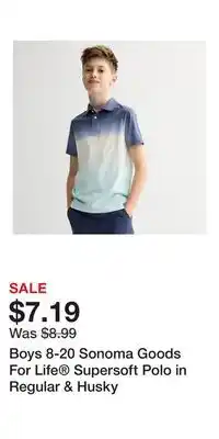 Kohl's Boys 8-20 Sonoma Goods For Life Supersoft Polo in Regular & Husky offer