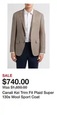 Nordstrom Canali Kei Trim Fit Plaid Super 130s Wool Sport Coat offer