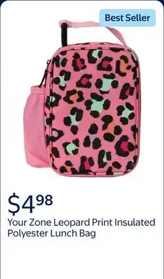 Walmart Your Zone Unisex Pink Leopard Print Insulated Polyester Reusable Lunch Bag offer