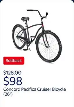 Walmart 26 Concord Pacifica Cruiser Bicycle, Fits Riders 5'2 - 5'10+, Adult, Unisex, Matte Black offer