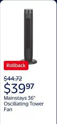 Walmart Mainstays 36 Tall 3-Speed Oscillating Tower Fan, MSWMT24JR, New, Black offer