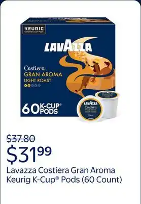 Walmart Lavazza Costiera Gran Aroma Keurig K-Cup Pods, Light Roast, 100% Arabica (60 Pods) offer