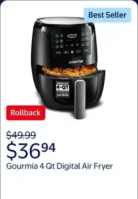 Walmart Gourmia 4 Qt Digital Air Fryer with Guided Cooking, Black GAF486 offer