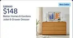 Walmart Better Homes & Gardens Juliet 6 Drawer Dresser, Light Honey Finish offer